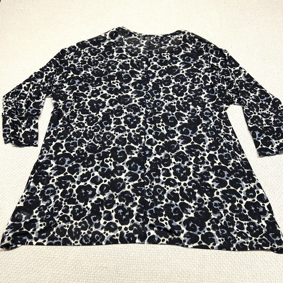 Logo Layers Top Womens 4x Blue Animal Print 3/4 Sleeve Sheer Tunic Lightweight - Picture 2 of 8